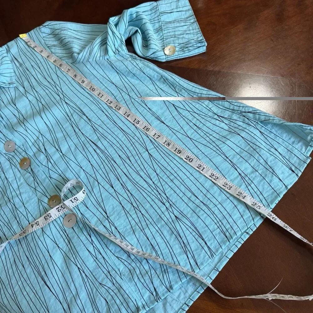 Ali Miles PXL Women’s Turquoise Abstract Stripe Button Front 3/4 Sleeve Blouse